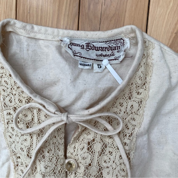 Vintage Young Edwardian Cream Canvas Prairie Bohemian Maxi Dress With Lace - Picture 7 of 9